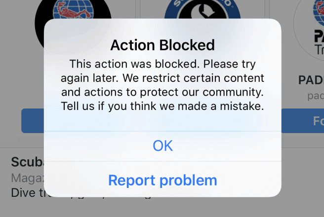 Permanent Instagram action block